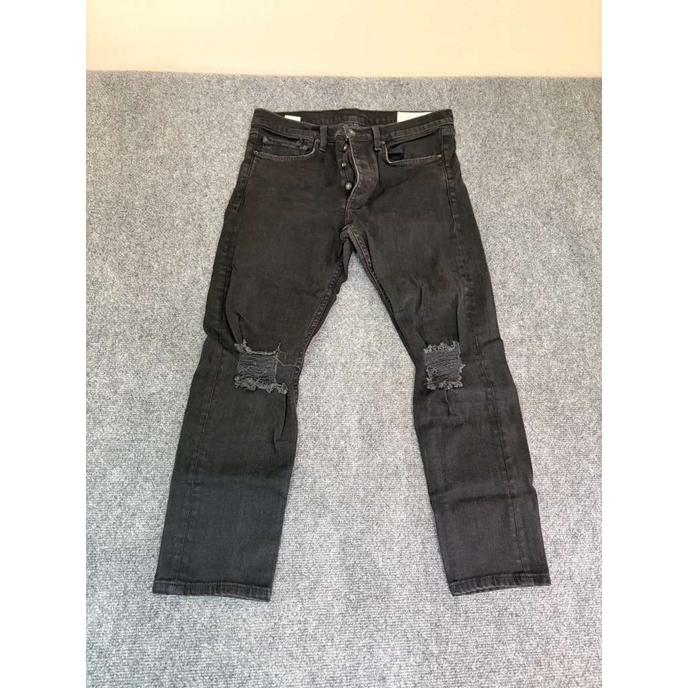 RAG & BONE Men's Fit 1 Extra Slim Black Ripped Button Fly Jeans Pockets Size 34